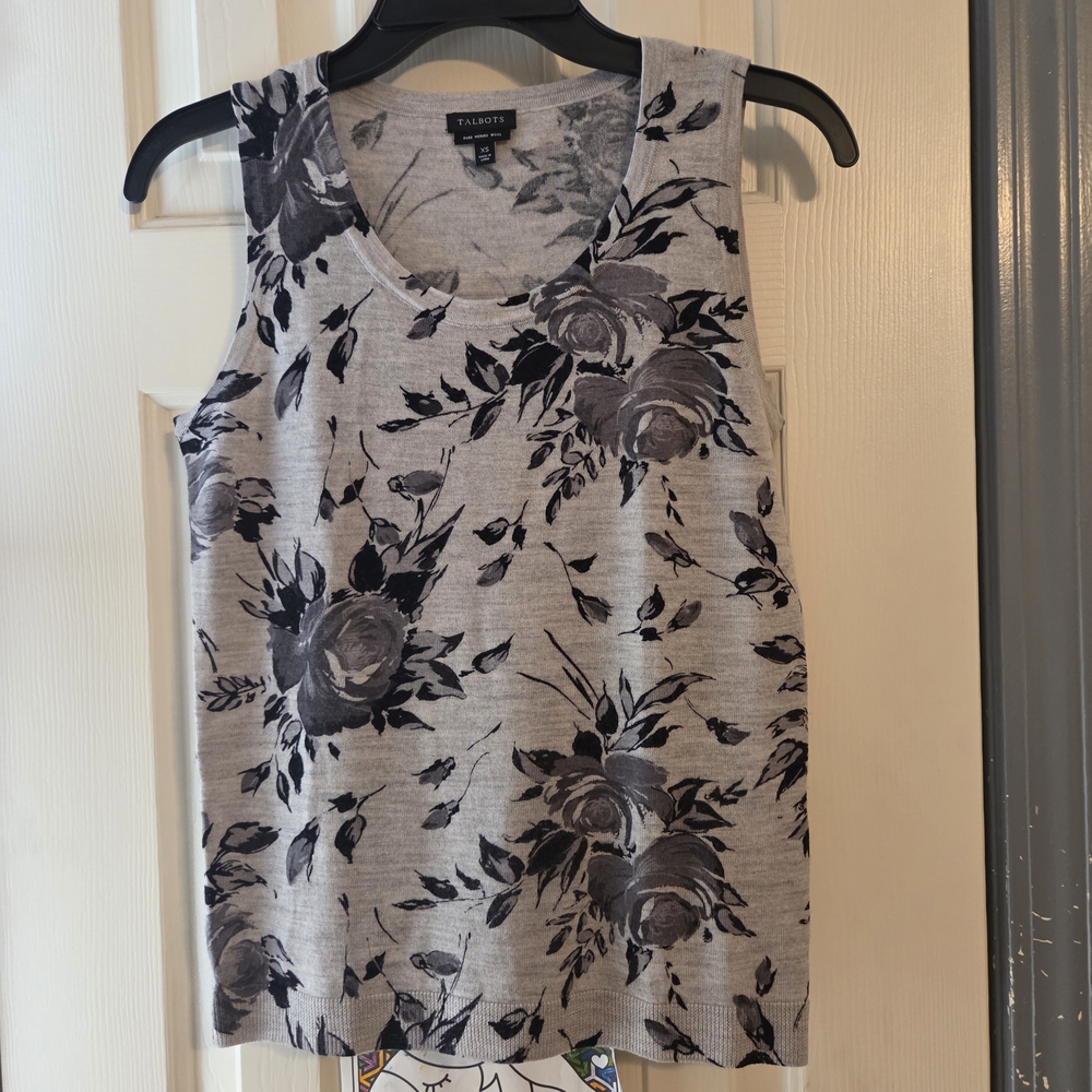 Talbots Gray Floral Tank Top & Cardigan Combo